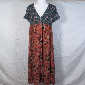Natural Life NWT Floral Button Up Short Sleeve Maxi Dress - Multicolor